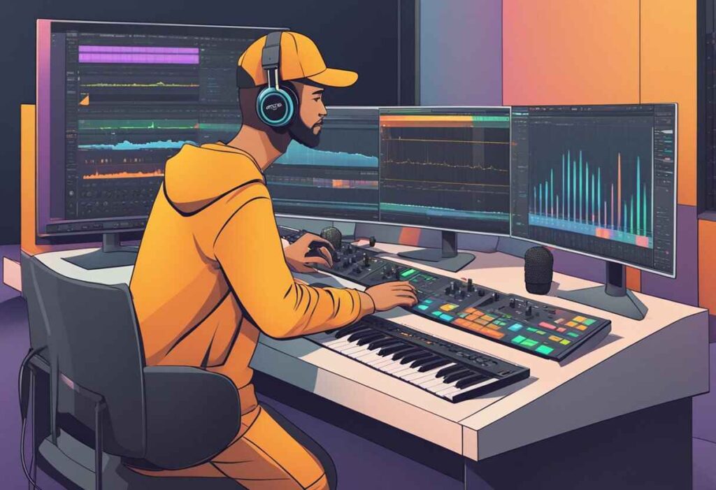 Man in yellow hat working on FL Studio 12 mic settings