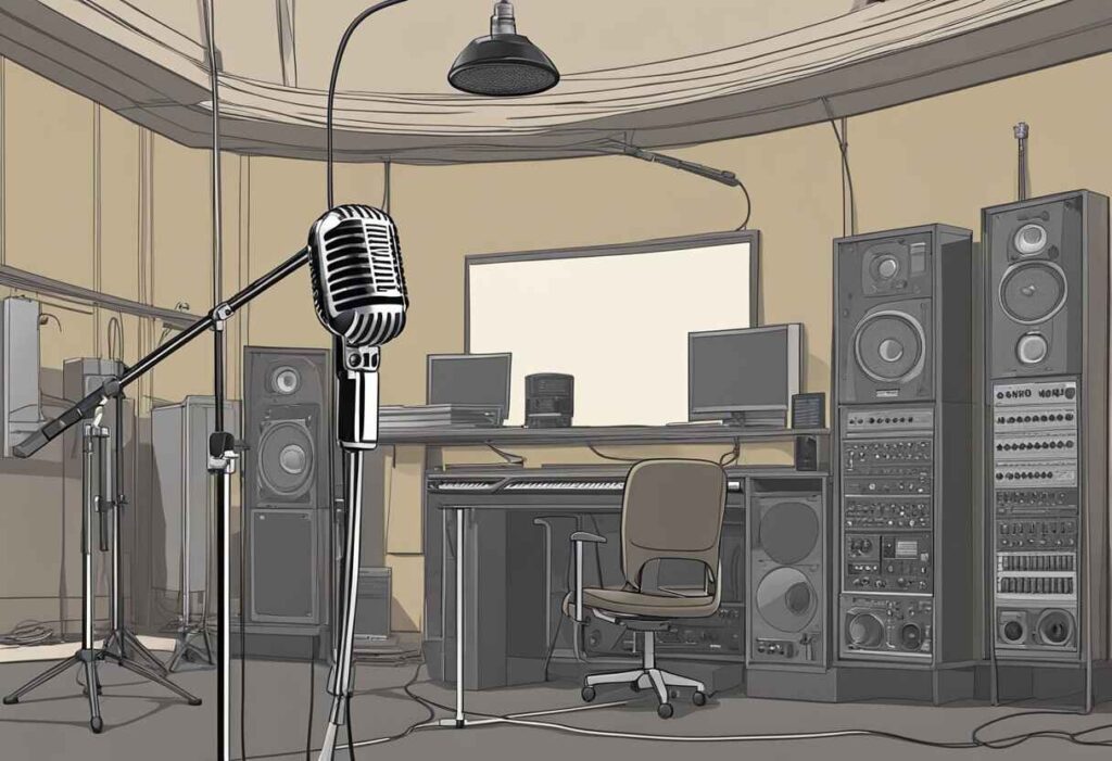 pro audio setup with mic and speakers in a studio